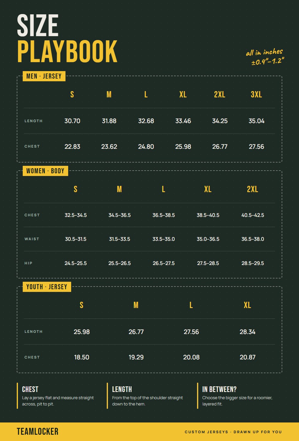 Jersey size chart