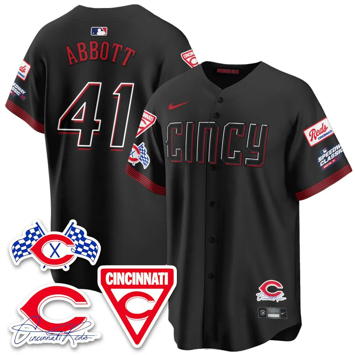 Cincinnati Reds Black 2025 Speedway Custom Stadium Jersey