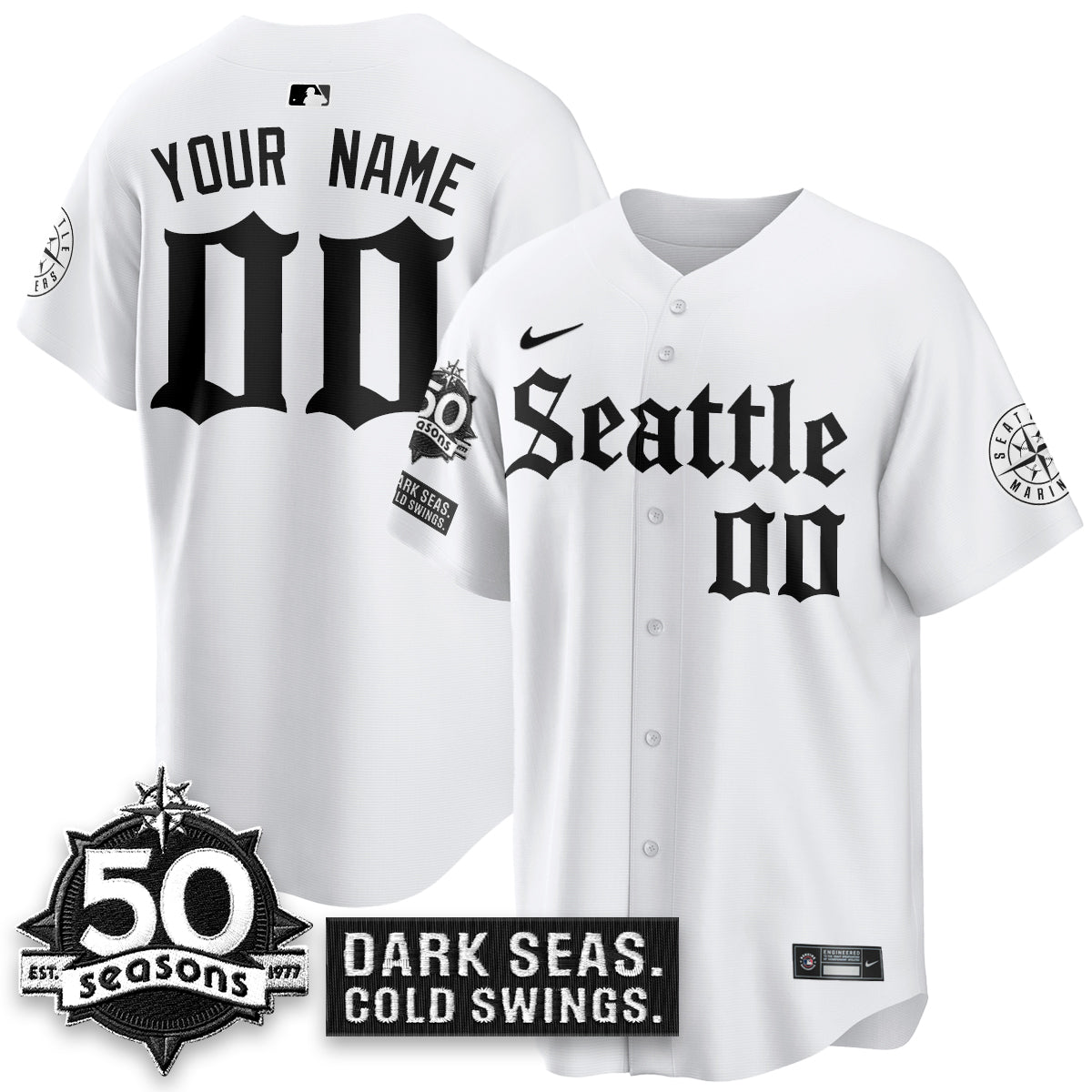 Custom Seattle Mariners 'Gothic Edition' Limited Jersey - 50th Anniversary Stitched (Copy) - White