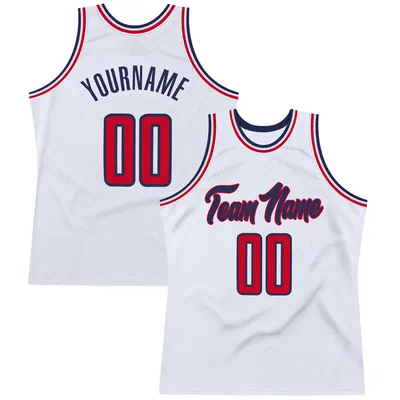 Custom White Red-Navy Throwback Basketball Jersey - Script Team Name
