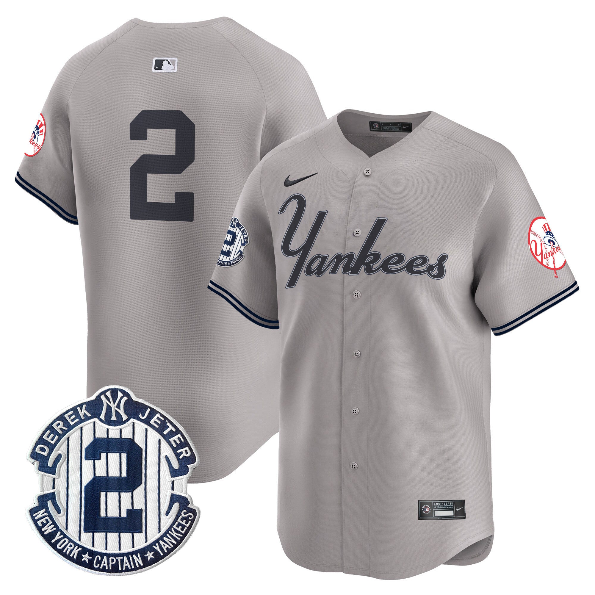 Derek Jeter Yankees Throwback Limited Jersey Stitched - Gray