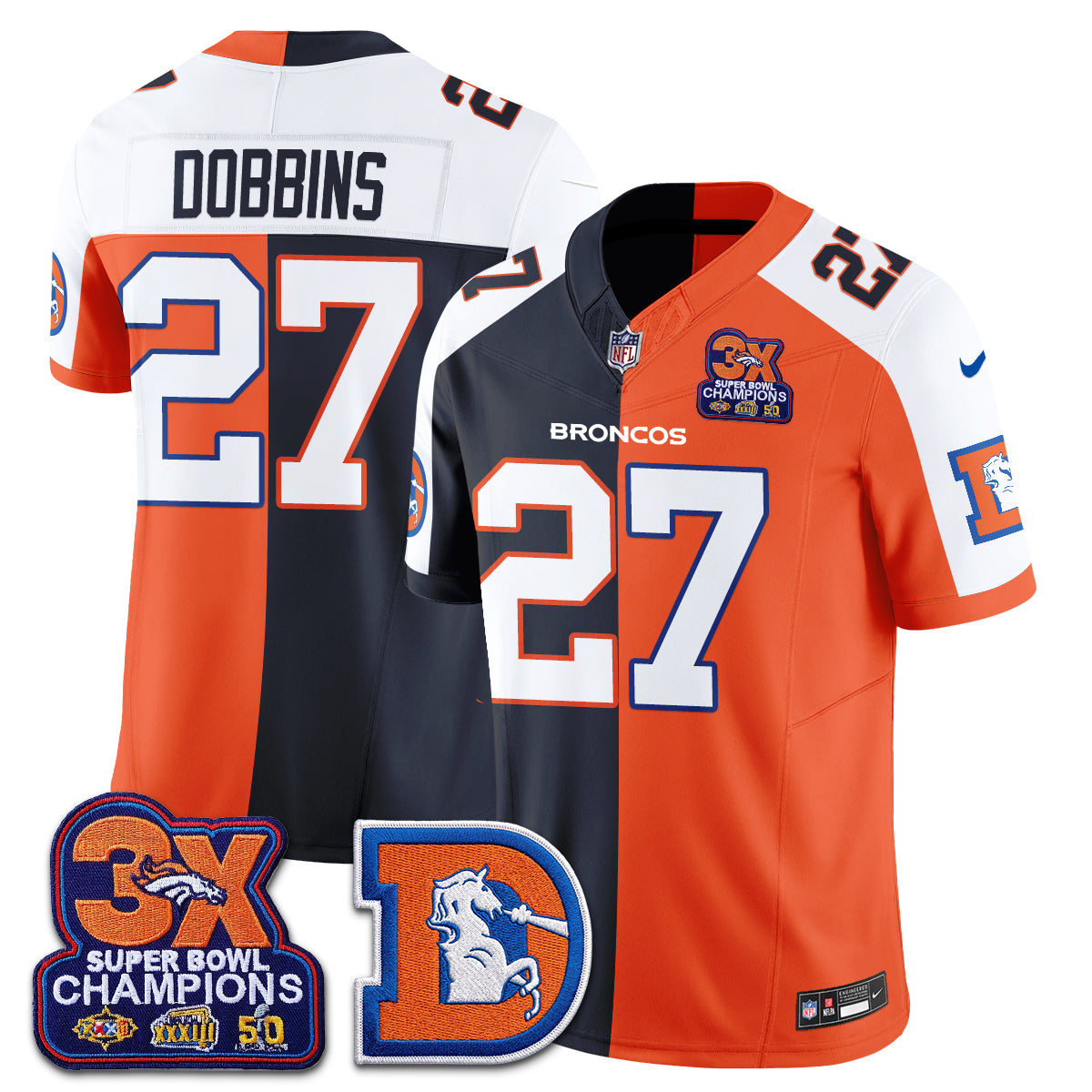 J.K. Dobbins Denver Broncos Throwback Split Jersey Stitched - Alternate Split