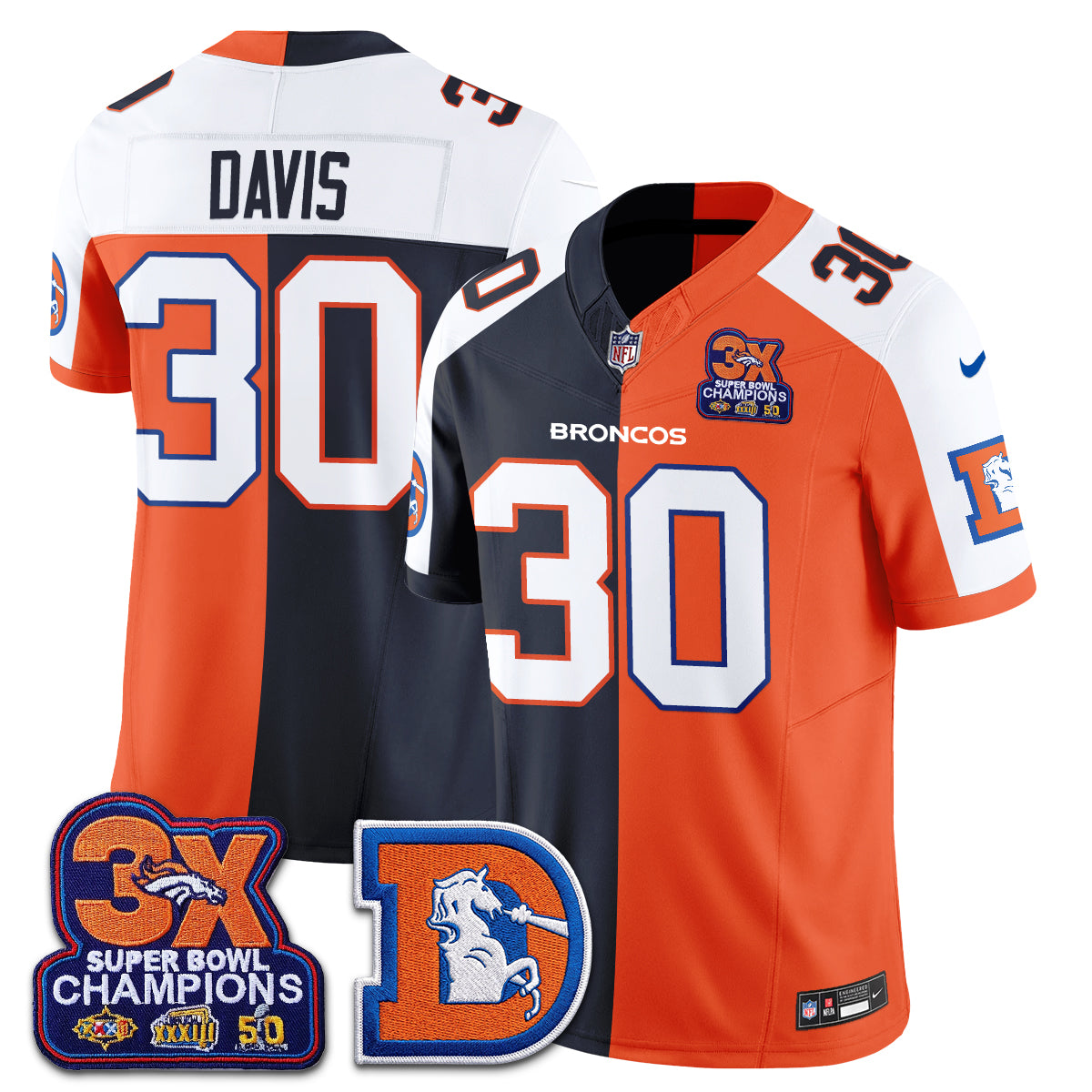 Terrell Davis Denver Broncos Throwback Split Jersey Stitched - Alternate Split