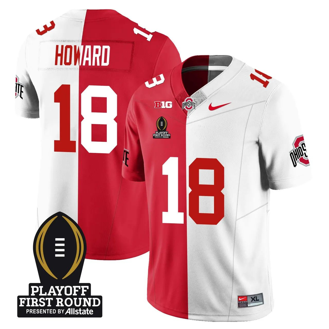 Will Howard #18 Ohio State Buckeyes Playoff First Round Patch Limited Jersey - Split
